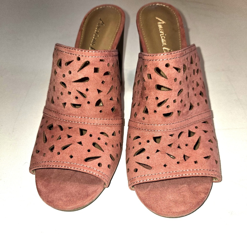 American Eagle Pink Cutout High Wooden Heel Slide Slip On Shoes Women's Size 8.5
